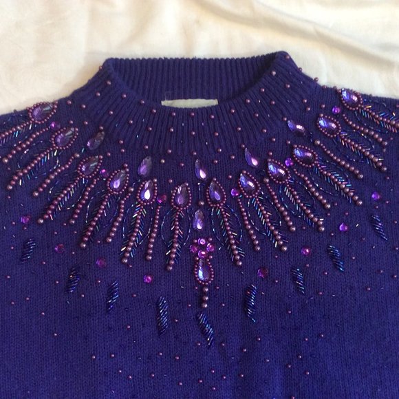 Sear's Traditional Collection Sweater Women's Sz Small 34 Purple Fairycore Beads - Picture 11 of 13